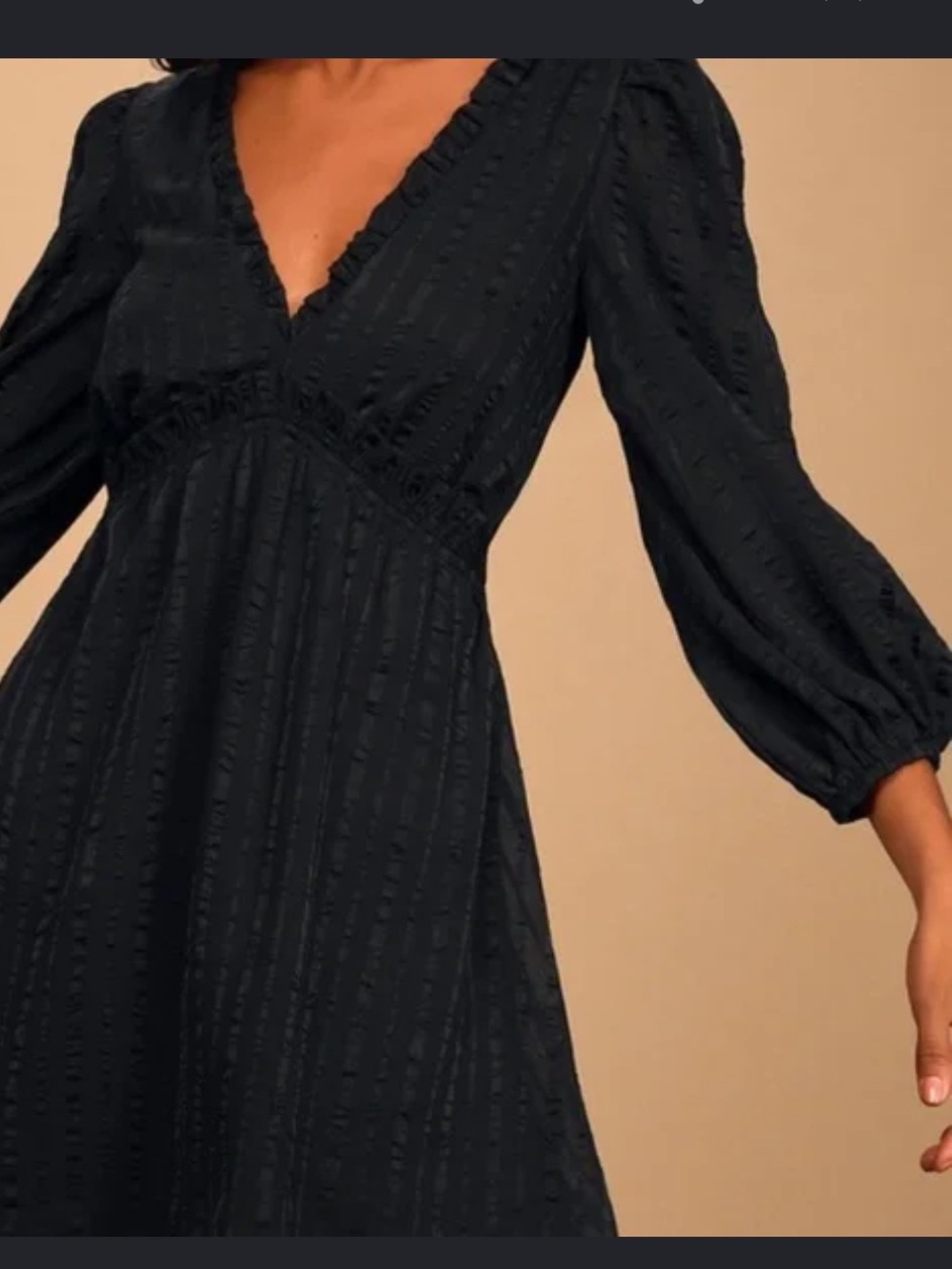 Lulu's forever in my heart black striped balloon sleeve dress size L NWT